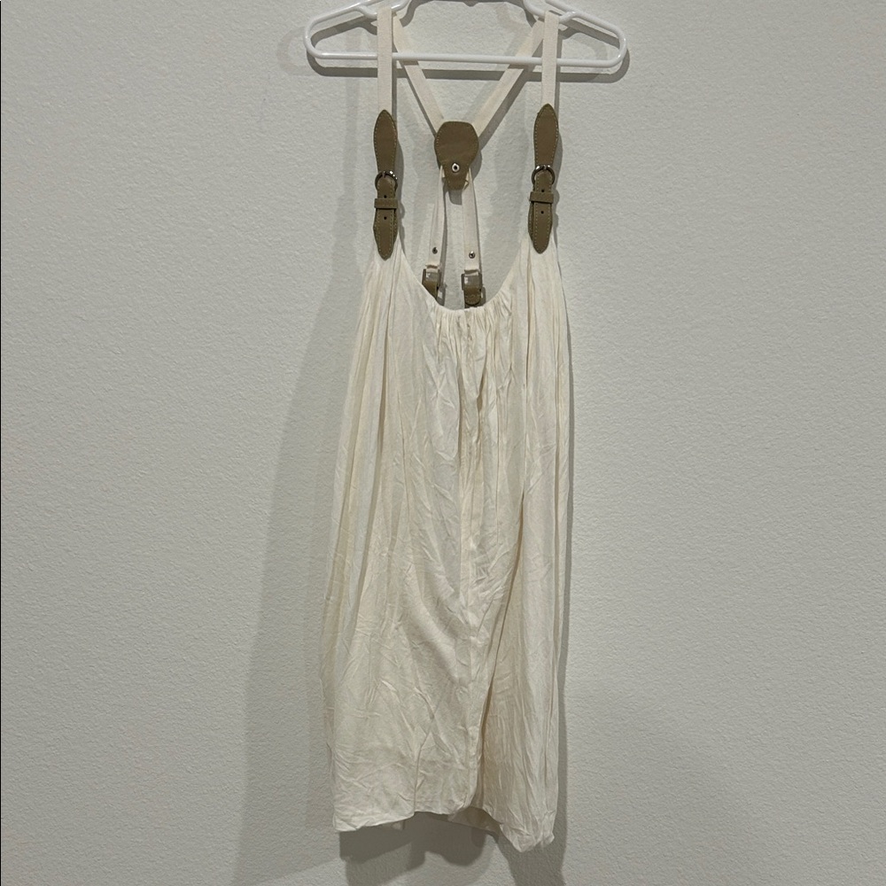 Ivory Bubble Tank Top with Unique Brown Straps